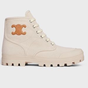 CELINE PATAPANS LACE UP BOOT WITH TRIOMPHE PATCH IN CANVAS Size 39